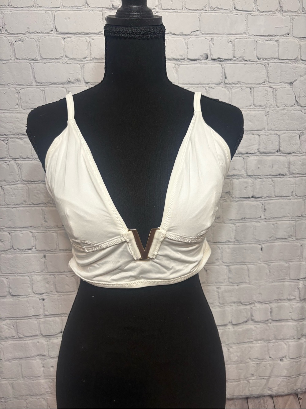 Victoria's Secret White V-Plunge Bikini Bralette & Bottoms with Metal V Accent